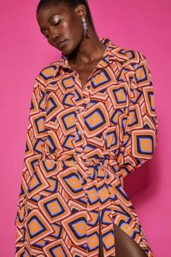 New Products -Deals Plain Midis Store jayley silk blend maxi shirt dress in geometric print p10950 76703 image