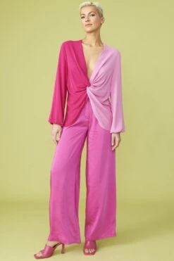 JAYLEY Silk Blend Pink Two Tone Blouse -Deals Plain Midis Store jayley silk blend pink two tone blouse p12737 87159 image