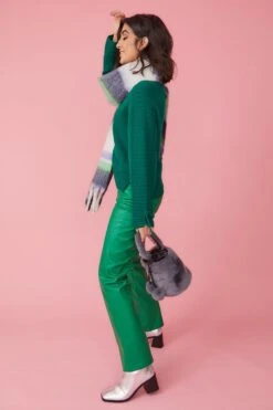 JAYLEY Striped Blue And Green Cashmere Blend Scarf -Deals Plain Midis Store jayley striped blue and green cashmere blend scarf p11613 81041 image