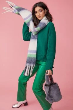 JAYLEY Striped Blue And Green Cashmere Blend Scarf -Deals Plain Midis Store jayley striped blue and green cashmere blend scarf p11613 81043 image