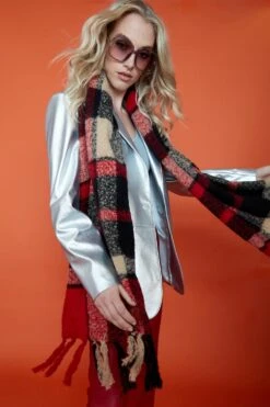 JAYLEY Tartan Check Cashmere Blend Scarf -Deals Plain Midis Store jayley tartan check cashmere blend scarf p11687 81545 image