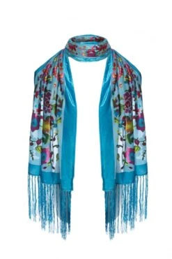 JAYLEY Teal Silk Blend Devore Scarf -Deals Plain Midis Store jayley teal silk blend devore scarf p10170 53692 image