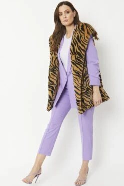 JAYLEY Tiger Print Faux Fur Hooded Gilet -Deals Plain Midis Store jayley tiger print faux fur hooded gilet p6228 70121 image