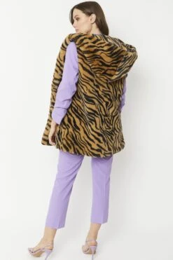 JAYLEY Tiger Print Faux Fur Hooded Gilet -Deals Plain Midis Store jayley tiger print faux fur hooded gilet p6228 70124 image