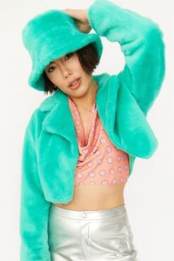JAYLEY Turquoise Faux Fur Bucket Hat