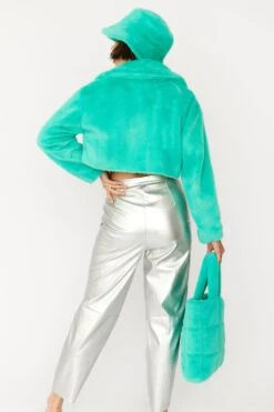 JAYLEY Turquoise Faux Fur Tote Bag -Deals Plain Midis Store jayley turquoise faux fur tote bag p12337 84751 image