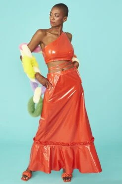 JAYLEY Wet Look Grape Skin Eco Leather Mermaid Skirt -Deals Plain Midis Store jayley wet look grape skin eco leather mermaid skirt p12938 87663 image