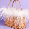 JAYLEY White Hand Made Salines Straw Bag With Ostrich Feather