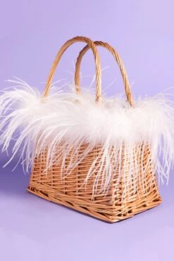 JAYLEY White Hand Made Salines Straw Bag With Ostrich Feather