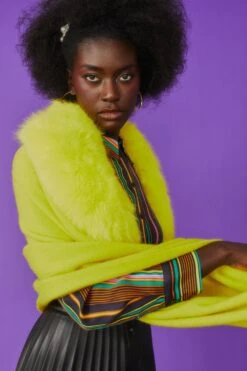 JAYLEY Wool Wrap With Yellow Detachable Faux Fur Collar -Deals Plain Midis Store jayley wool wrap with yellow detachable faux fur collar p11881 82871 image