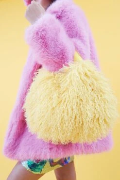 JAYLEY Yellow Bamboo Eco Faux Fur Bag