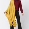 JAYLEY Yellow Cashmere Blend Wrap With Faux Fur Heart Poms