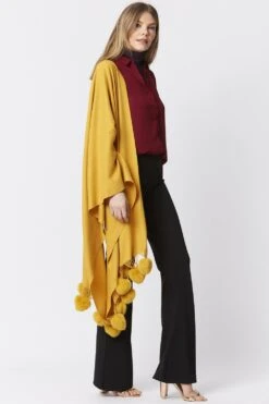 JAYLEY Yellow Cashmere Blend Wrap With Faux Fur Heart Poms -Deals Plain Midis Store jayley yellow cashmere blend wrap with faux fur heart poms p4831 62303 image