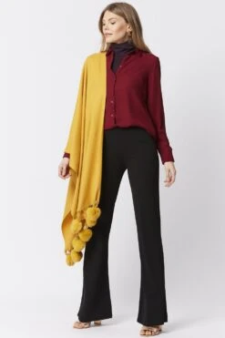 JAYLEY Yellow Cashmere Blend Wrap With Faux Fur Heart Poms -Deals Plain Midis Store jayley yellow cashmere blend wrap with faux fur heart poms p4831 62305 image