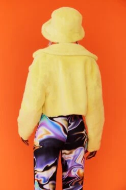 JAYLEY Yellow Faux Fur Bucket Hat -Deals Plain Midis Store jayley yellow faux fur bucket hat p12715 86114 image