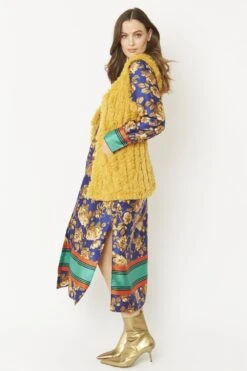 JAYLEY Yellow Faux Fur Faux Suede Vertical Stripe Gilet -Deals Plain Midis Store jayley yellow faux fur faux suede vertical stripe gilet p5273 64713 image