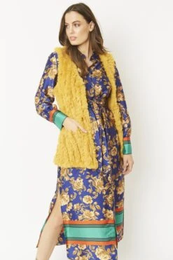 JAYLEY Yellow Faux Fur Faux Suede Vertical Stripe Gilet -Deals Plain Midis Store jayley yellow faux fur faux suede vertical stripe gilet p5273 64715 image