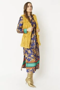 JAYLEY Yellow Faux Fur Faux Suede Vertical Stripe Gilet -Deals Plain Midis Store jayley yellow faux fur faux suede vertical stripe gilet p5273 64716 image