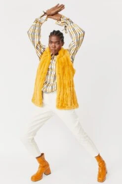 JAYLEY Yellow Faux Fur Gilet -Deals Plain Midis Store jayley yellow faux fur gilet p3682 78014 image