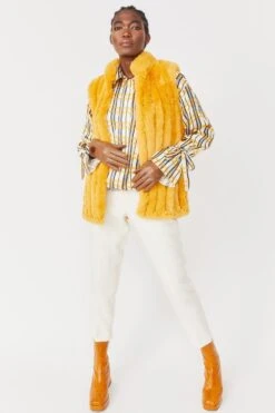JAYLEY Yellow Faux Fur Gilet -Deals Plain Midis Store jayley yellow faux fur gilet p3682 78015 image
