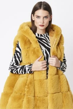 Deals Plain Midis Store -Deals Plain Midis Store jayley yellow faux fur long hooded gilet p4024 58996 image