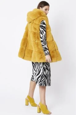 JAYLEY Yellow Faux Fur Long Hooded Gilet -Deals Plain Midis Store jayley yellow faux fur long hooded gilet p4024 58998 image