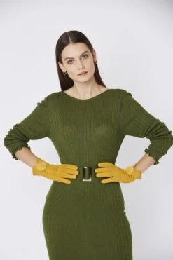 JAYLEY Yellow Faux Suede Gloves With Faux Fur Pom -Deals Plain Midis Store jayley yellow faux suede gloves with faux fur pom p4592 61165 image