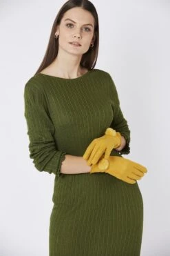 JAYLEY Yellow Faux Suede Gloves With Faux Fur Pom -Deals Plain Midis Store jayley yellow faux suede gloves with faux fur pom p4592 61166 image