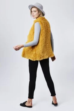 JAYLEY Yellow Hand Knitted Faux Fur Gilet -Deals Plain Midis Store jayley yellow hand knitted faux fur gilet p3974 58761 image