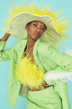 JAYLEY Yellow Ostrich Feather Flapper Oversized Hat -Deals Plain Midis Store jayley yellow ostrich feather flapper oversized hat p12691 85994 image