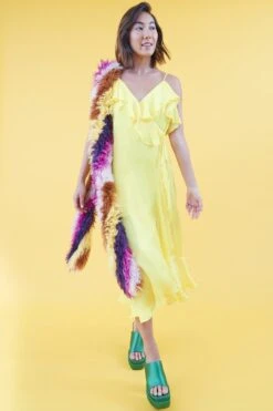 JAYLEY Yellow Silk Blend Maxi Ruffle Dress -Deals Plain Midis Store jayley yellow silk blend maxi ruffle dress p14379 94868 image