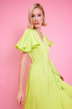 JAYLEY Yellow Silk Blend Maxi Ruffle Wrap Dress -Deals Plain Midis Store jayley yellow silk blend maxi ruffle wrap dress p14498 95799 image