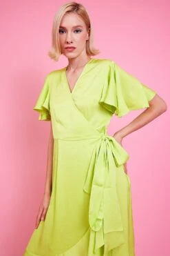 JAYLEY Yellow Silk Blend Maxi Ruffle Wrap Dress -Deals Plain Midis Store jayley yellow silk blend maxi ruffle wrap dress p14498 95800 image